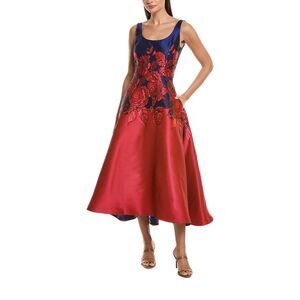 Amsale Womens  Jacquard Rose Midi Dress, Red
